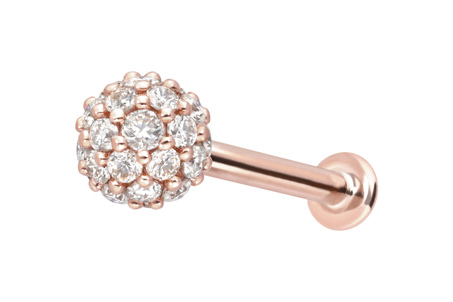 14 Karat Gold Labret Piercing mit Innengewinde MULTI-MOISSANIT